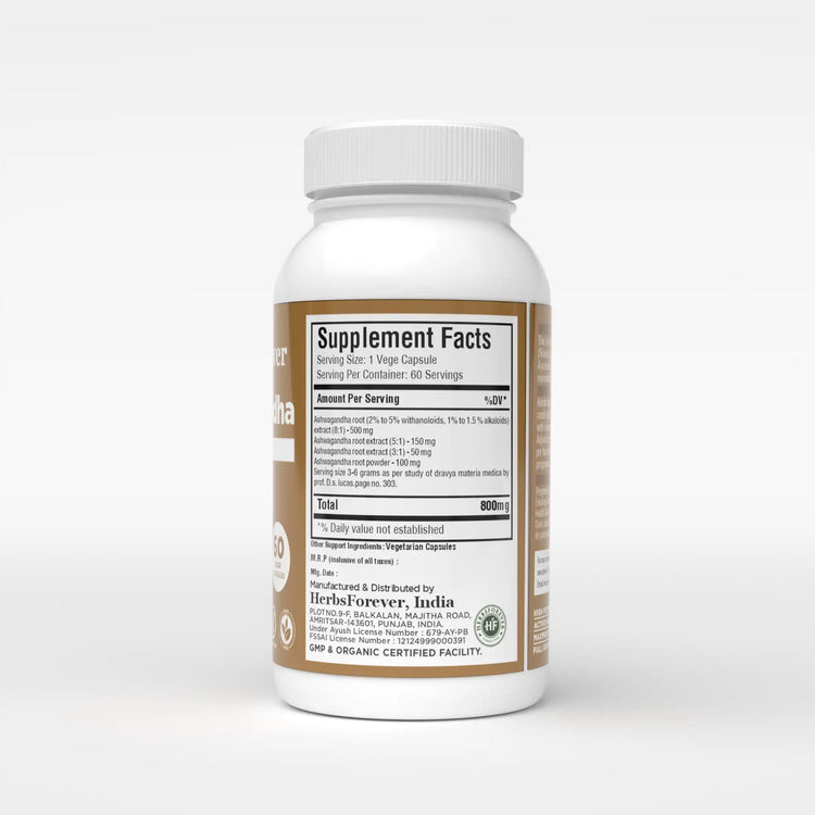 Ashwagandha Capsules - Supplement Facts