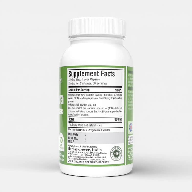 Herbsforever Gokshura Capsules - Tribulus Terrestris - 60 Vege Capsules - 800 mg each