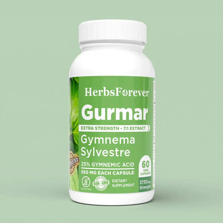 Gurmar Capsules | Gymnema Sylvestre Herbal Supplement | 7:1 Concentrated Extract | Supports Healthy Lifestyle | 60 Veg Capsules|550 mg EACH | Non-GMO & Vegan