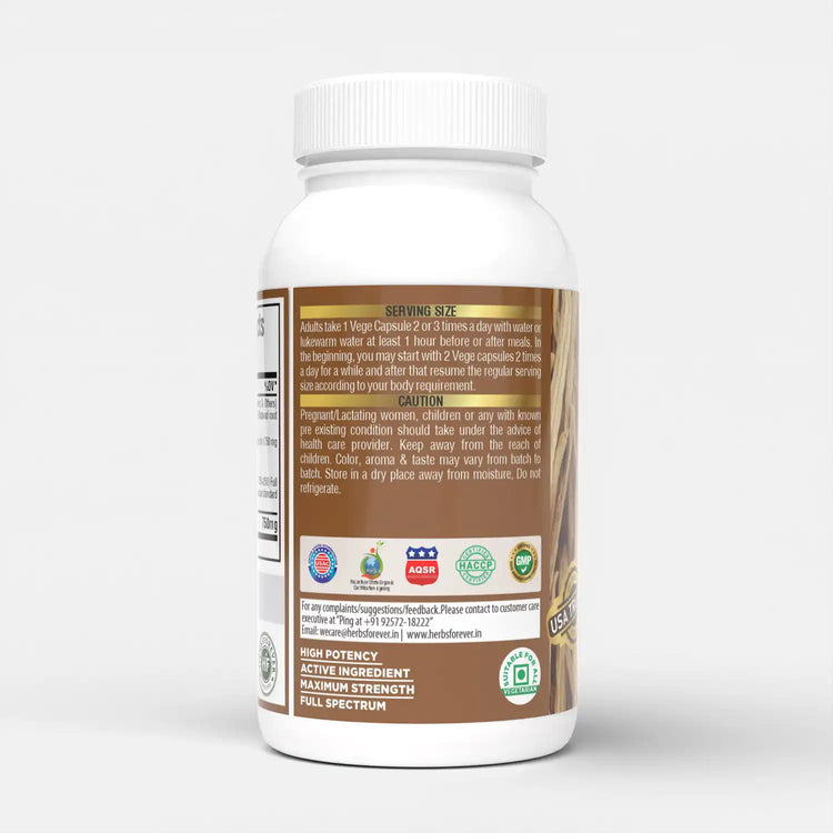 Herbsforever Shatavari Capsules Premium Asparagus Racemosus Supplement 40% Saponins 750 mg High-Potency Formula - 60 Vegetarian Capsules Herbal Wellness & Balance Support Non-GMO