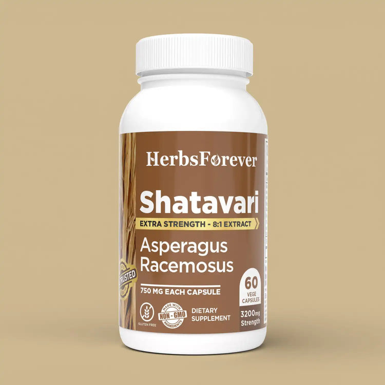 Herbsforever Shatavari Capsules Premium Asparagus Racemosus Supplement 40% Saponins 750 mg High-Potency Formula - 60 Vegetarian Capsules Herbal Wellness & Balance Support Non-GMO