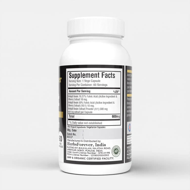 Herbsforever Shilajit Capsules | Premium Mineral Pitch with 76.27% Fulvic Acid | Natural Energy & Stamina Booster – 60 Veg Capsules, 600mg Each | Authentic & Pure Formula