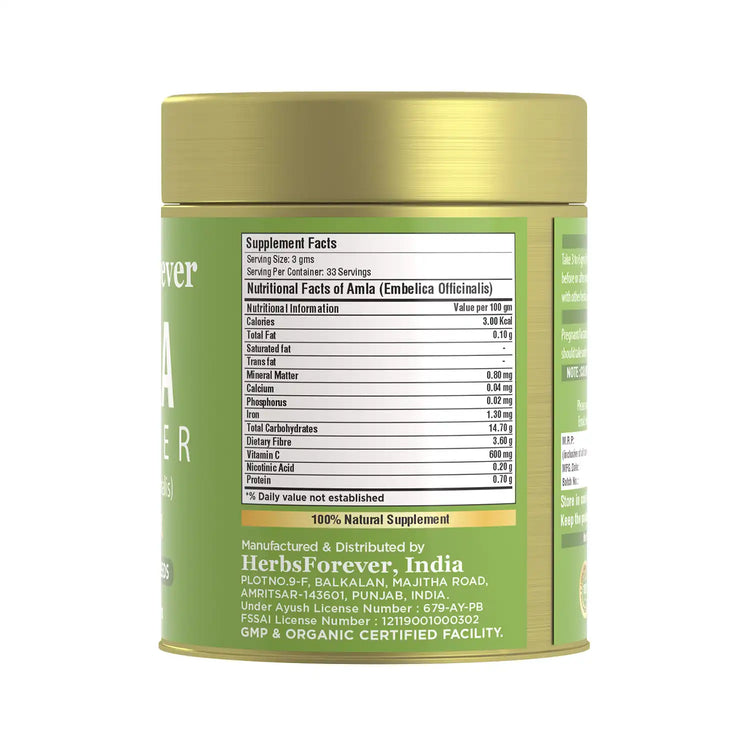 Herbsforever Amla Powder | Phyllanthus Emblica, Vitamin C & Antioxidants, Supports Healthy Immunity, Non-GMO, Vegan, 100 GMS | Natural Superfood for Daily Wellness