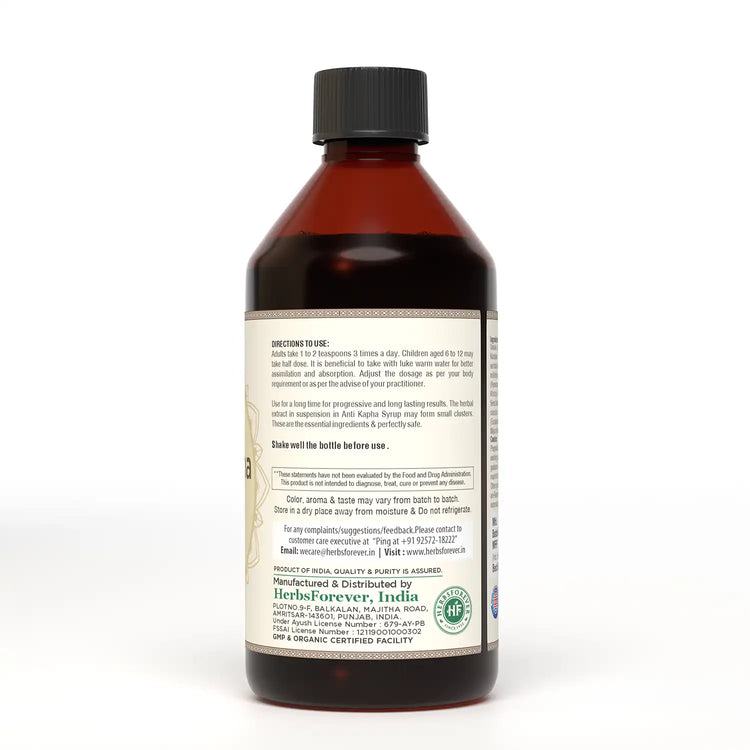 HerbsForever Anti Kapha Syrup for Respitory and Immune Support to Helps in Common Cough and Cold (Ayurvedic Herbal Formulation) | Traditional Blend for Seasonal Balance, Wellness & Vitality | 210 ML