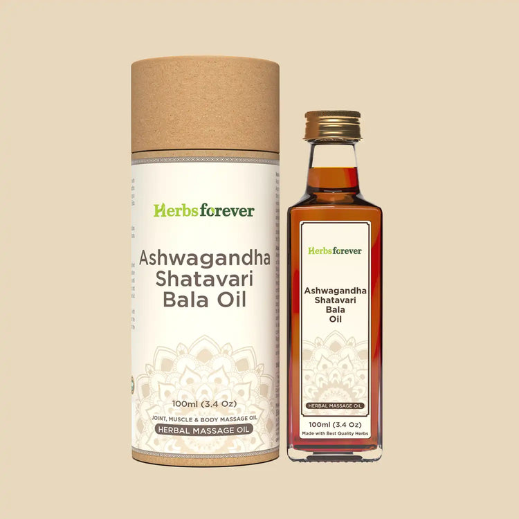 Herbsforever Ashwagandha Shatavari Bala Oil Cold Pressed Premium Oil for Relaxation and Muscle Support Non-GMO, Vegan (100 ml)