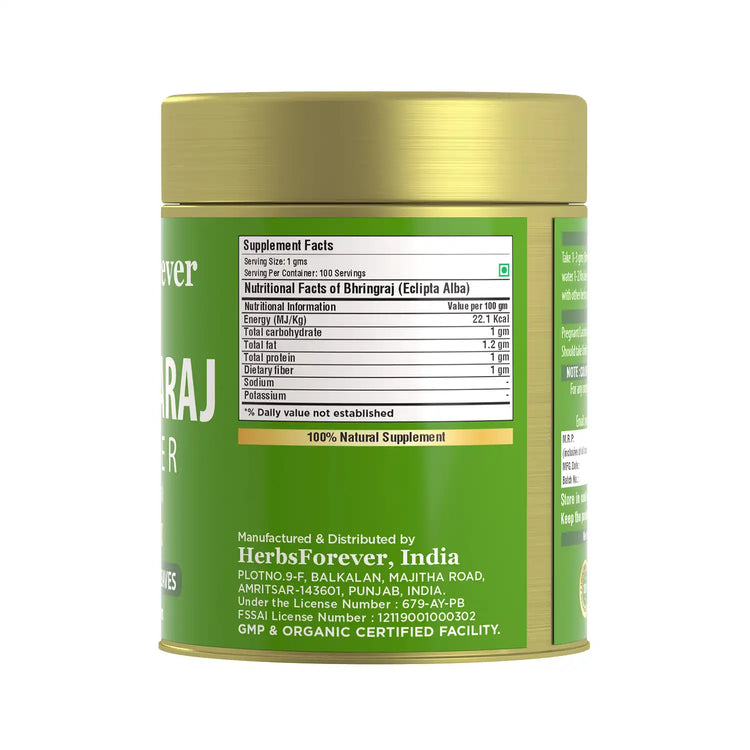 HerbsForever Bhringaraj Powder Eclipta Alba Hair Care Herb Natural Hair Conditioner Nourishes Hair Follicles Non GMO, Vegan 100 Gms