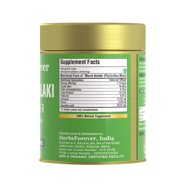 Bhumi Amlaki Powder100g Phyllanthus Niruri, Non-GMO, Plant-Based Formula for Liver Health and Effective Natural Detox