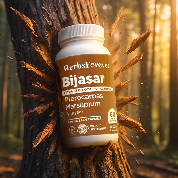 HerbsForever Bijasar Capsules | Pterocarpus Marsupium Extract | Ayurvedic Herbal Supplement for Wellness | 800mg | 60 Vegan Capsules | Non-GMO, Gluten-Free