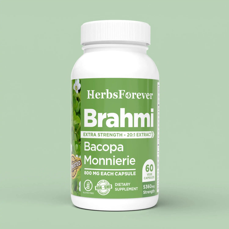 Herbsforever Brahmi Capsules Bacopa Monnieri 800 Mg | 60 Veggie Capsules, 30-35% Bacoside | Natural Herbal Supplement for Cognitive Support & Wellness
