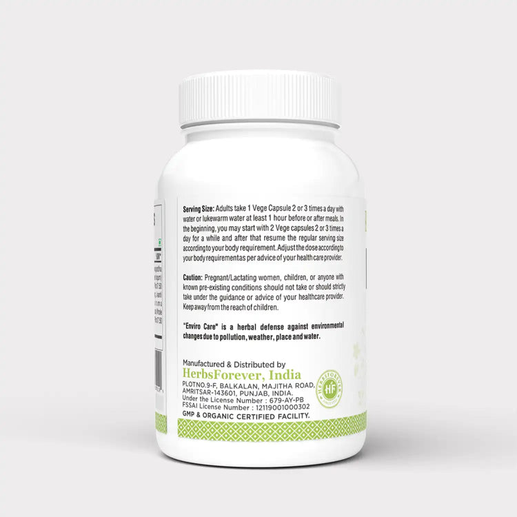Herbsforever Enviro Care Capsules Ayurvedic Herbal Supplement Neutralizing The Unhealthy Effects While Travelling with high Immunity 90 Vege Capsules 500 Mg Each