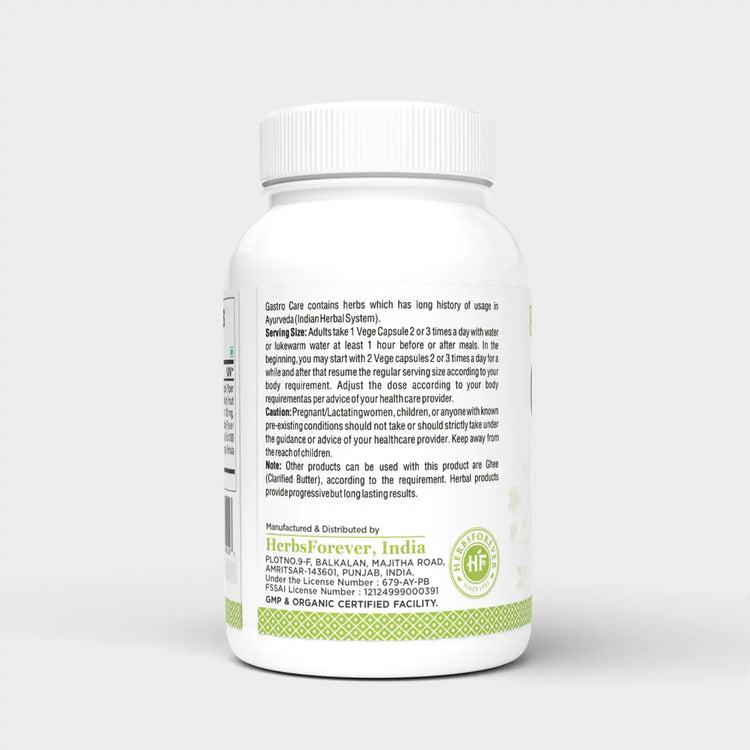 HerbsForever Gastro Care Stomach Discomfort ,IBS, Gas, Bloating - Asafoedita , Ginger ,Cumin , Haritaki plus Potent Ayurvedic Bitters , Herbs, Spices , digestive & Gut Enzymes 90 Veg Capsules, 750mg