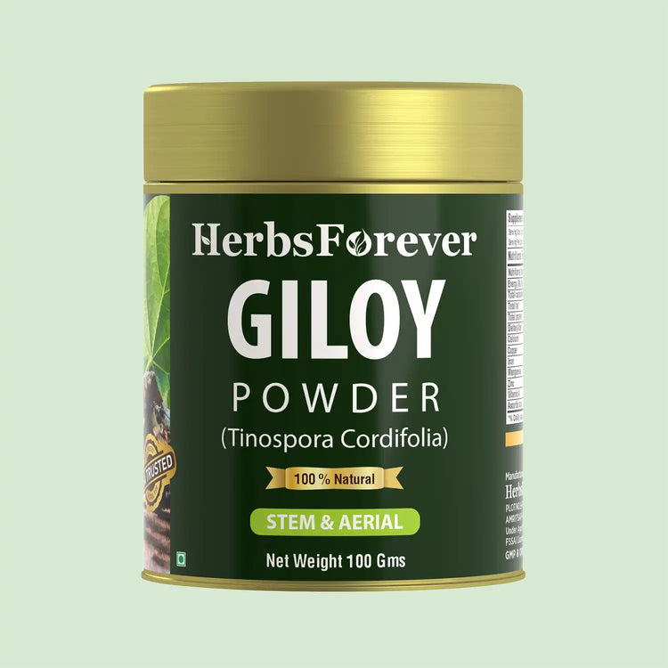 HerbsForever - Giloy Powder (Guduchi powder) – Tinospora cordifolia - Non-GMO - Vegan – 100 Gm - Pack size.