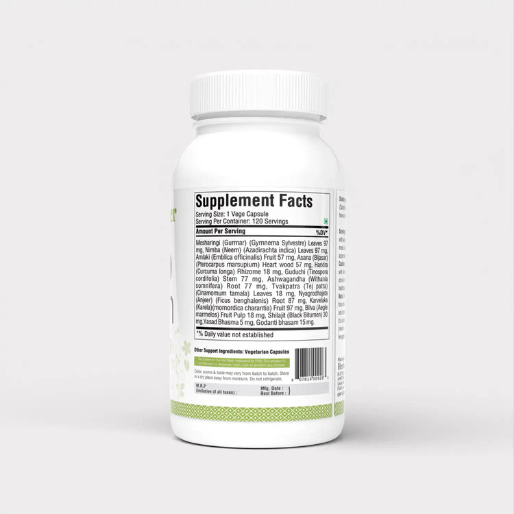 HerbsForever Gluco Health,Carb Control, Blood Sugar Support -Gymnema Sylvestre, BitterMelon, Shilajit , Cinnamon, Jambul , Fenugreek plus Potent Ayurvedic Herbs Extract.120 Veg Capsules, 750mg