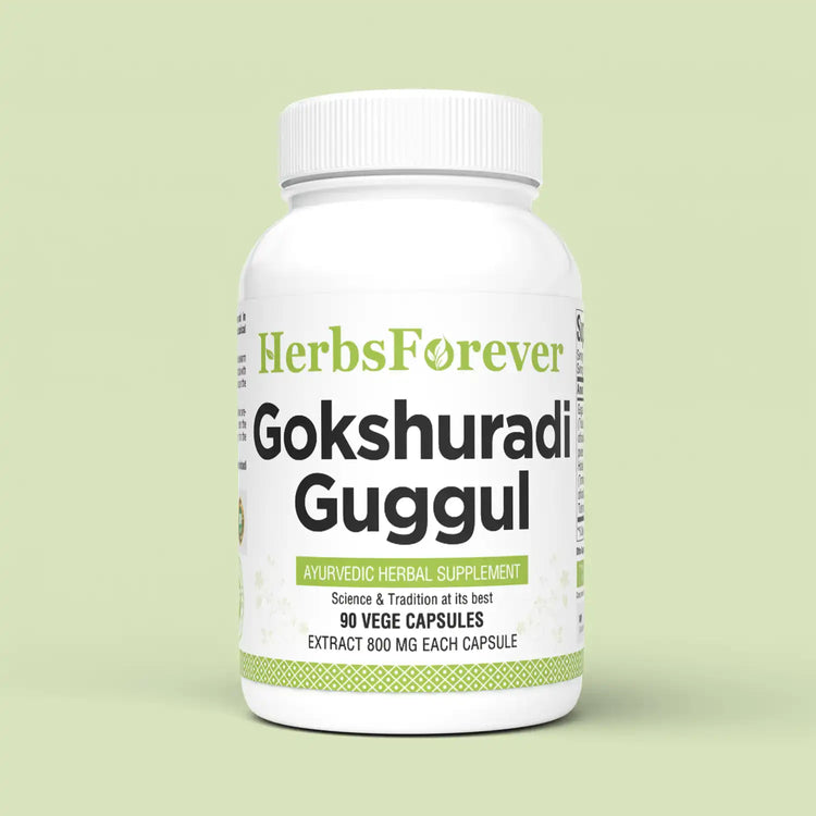 Herbsforever Gokshuradi Guggul Capsules Traditional Ayurvedic Formulation - Kidneys Health Supplement 90 Vege Capsules 800 Mg Each