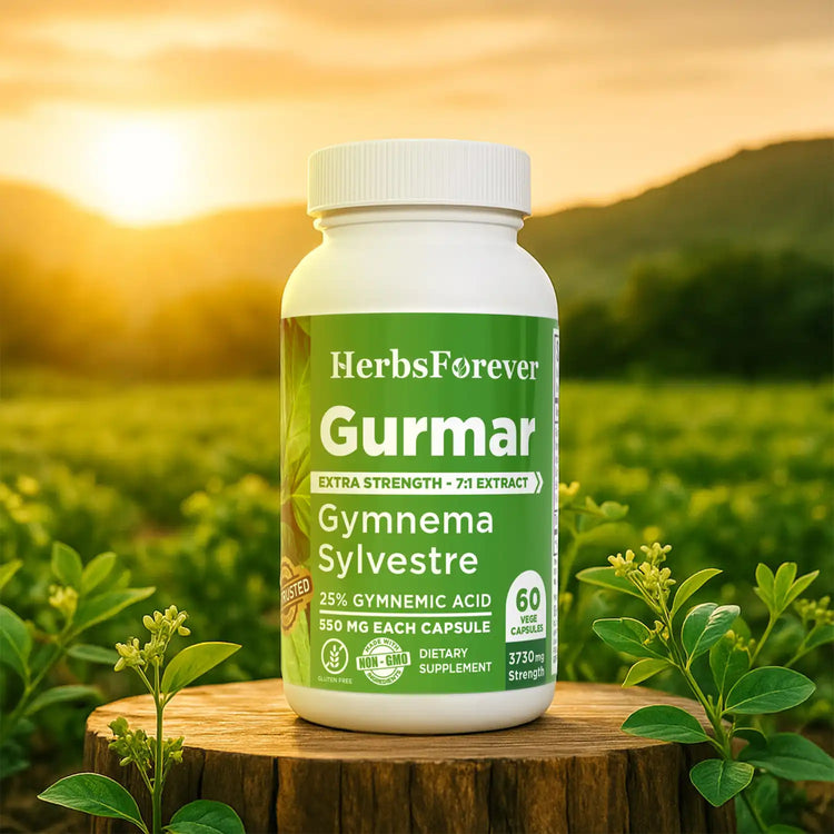 Gurmar Capsules | Gymnema Sylvestre Herbal Supplement | 7:1 Concentrated Extract | Supports Healthy Lifestyle | 60 Veg Capsules|550 mg EACH | Non-GMO & Vegan