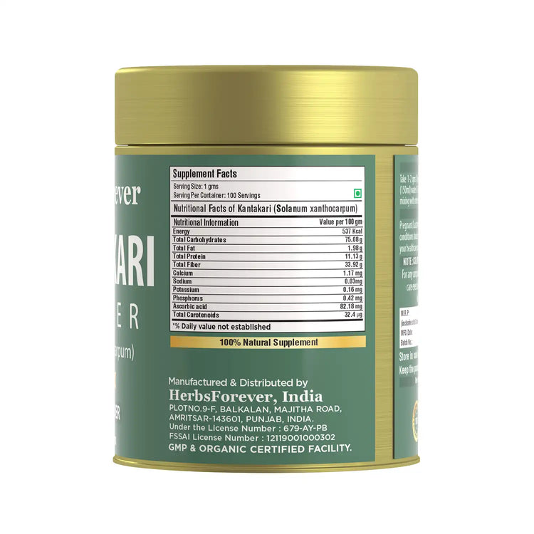 Herbsforever Kantakari Powder Solanum Indicum Indian Nightshade Liver Tonic Non GMO, Organic, Vegan 100 GMS