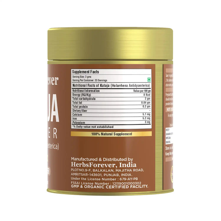 HerbsForever Kutaja Powder | Holarrhena Antidysenterica | Pure Herbal Supplement | Non-GMO, Natural & Additive-Free | Traditional Use | 100 GMS