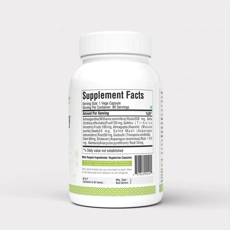 Male Forty Plus Capsules – Ayurvedic Herbal Supplement – 90 Vege Capsules – 750 Mg Each