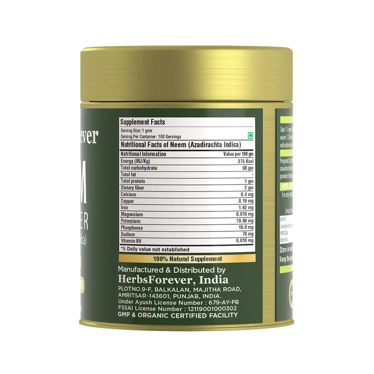 HerbsForever Neem Powder - Azadirachta Indica - Ayurvedic Herb for Healthy Skin - Non GMO, Organic, Vegan 100 GMS.