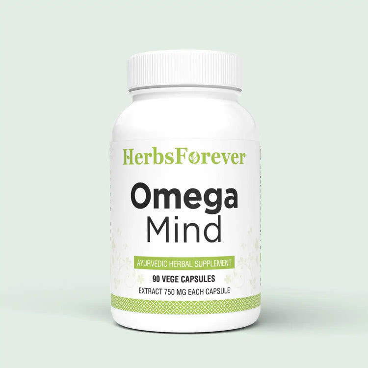 Herbsforever Omega Mind Capsules | Herbal Brain & Memory Support Supplement | Natural Focus & Clarity – 750 Mg Each Vegetarian Capsules | Daily Wellness Formula