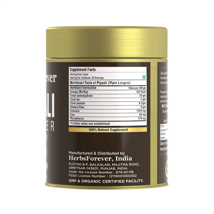 HerbsForever Pippali Powder | Premium Piper Longum | Non-GMO, Vegan, Gluten-Free | 100% Natural Ayurvedic Herb for Cooking & Wellness | 100 GMS