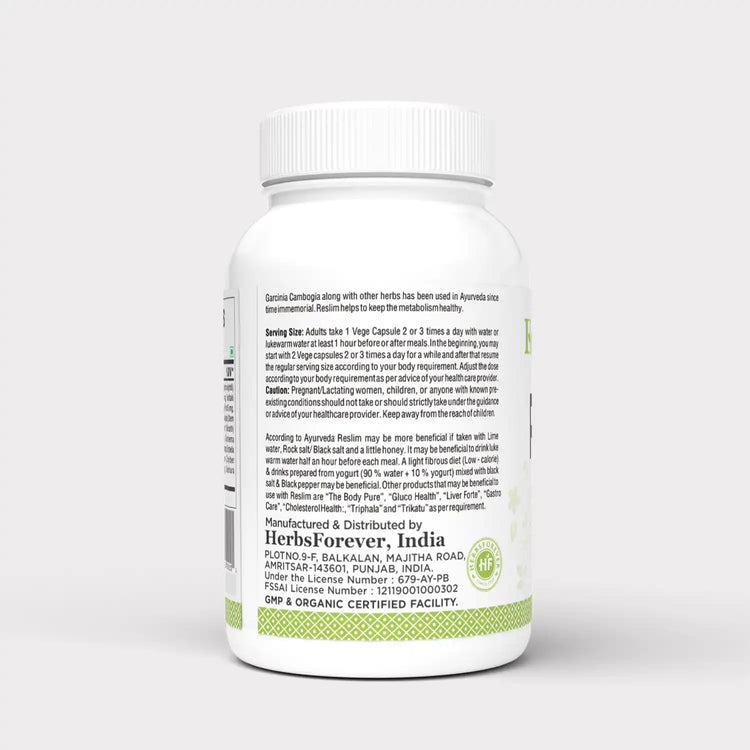 Reslim Capsules Ayurvedic Herbal Supplement Support Fit Body Balancing The Kapha Dosha 90 Vege Capsules 750 Mg Each