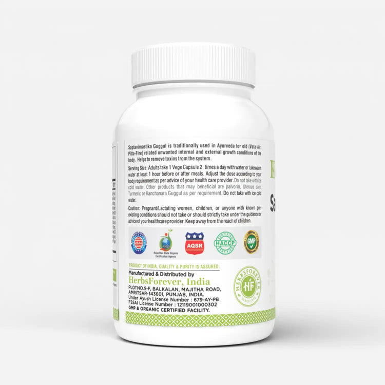 Herbsforever Saptavimastika Guggul Traditional Ayurvedic Formulation 90 Vege Capsules 800 Mg Each