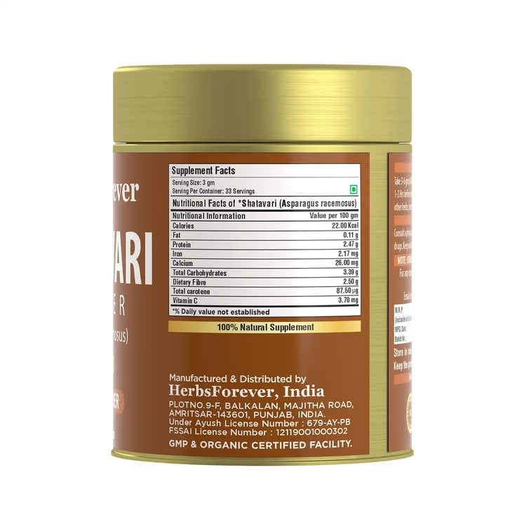 HerbsForever Shatavari Powder Asparagus Racemosus Lactation Support Herb Non GMO, Vegan 100 GMS