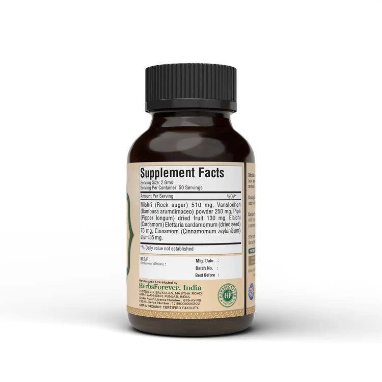 Herbsforever Sitopladi Churna - Ayurvedic Herbal Supplement for Respiratory & Digestive Health | Balances Pitta & Kapha Doshas | Vegan, Non-GMO | Traditional Formula - 100g