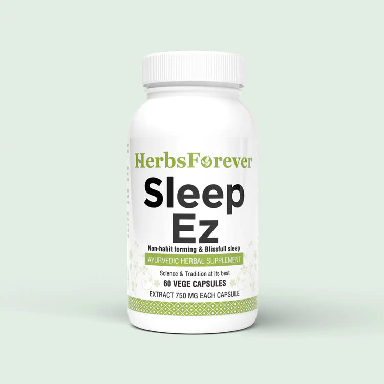 Herbsforever Sleep Ez (Sleep Ease) (Ayurvedic Herbal Formulation) for Relaxation of Mind, Body and Assistance of Blissful Sleep Pattern, 60 vege Capsules, 750 mg Each Concentrated Extract