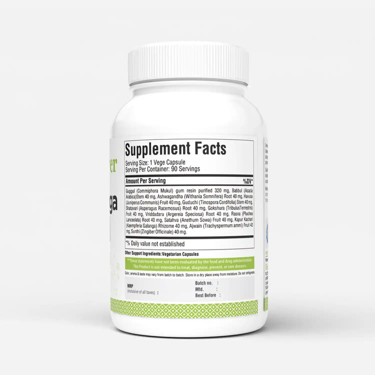 Herbsforever Trayodasanga Guggulu Traditional Ayurvedic Formulation 90 Vege Capsules 800 Mg Each