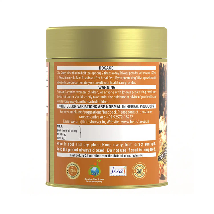 HerbsForever Trikatu Churna Powder – Ayurvedic Herbal Blend for Digestive Support & Vata Balance, Non-GMO, Vegan, 100g | Natural Wellness Supplement