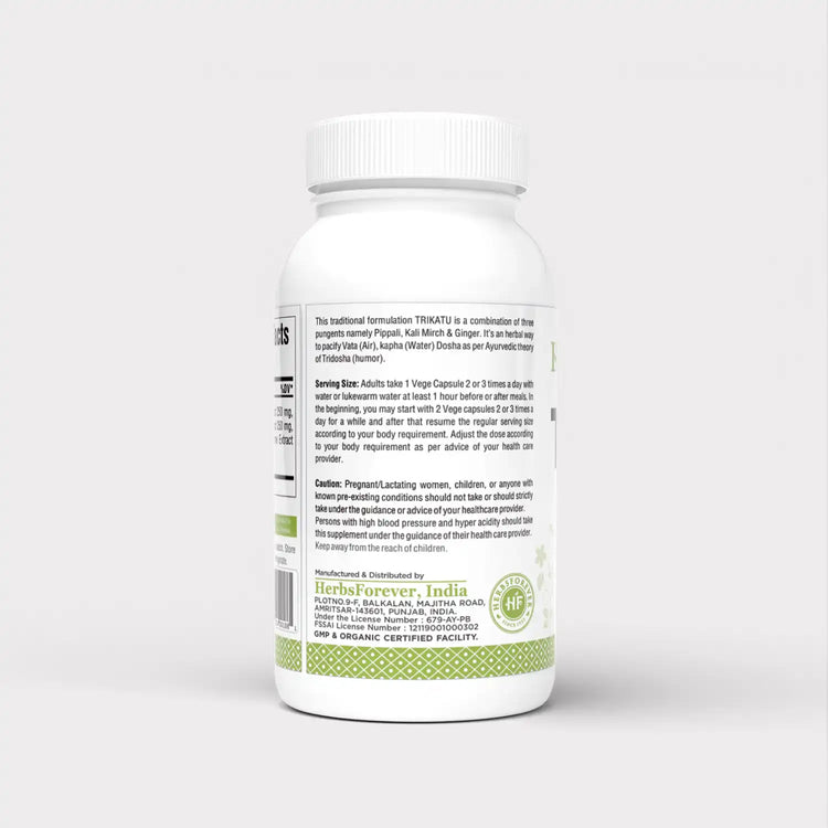 Herbsforever Trikatu Capsules – Ayurvedic Herbal Supplement – 60 Vege Capsules – 750 Mg Each