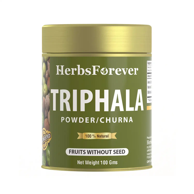 Herbsforever Triphala Churna Powder Traditional Ayurvedic Formulation Supports Detoxification and Rejuvenation Non GMO, Vegan 100 GMS