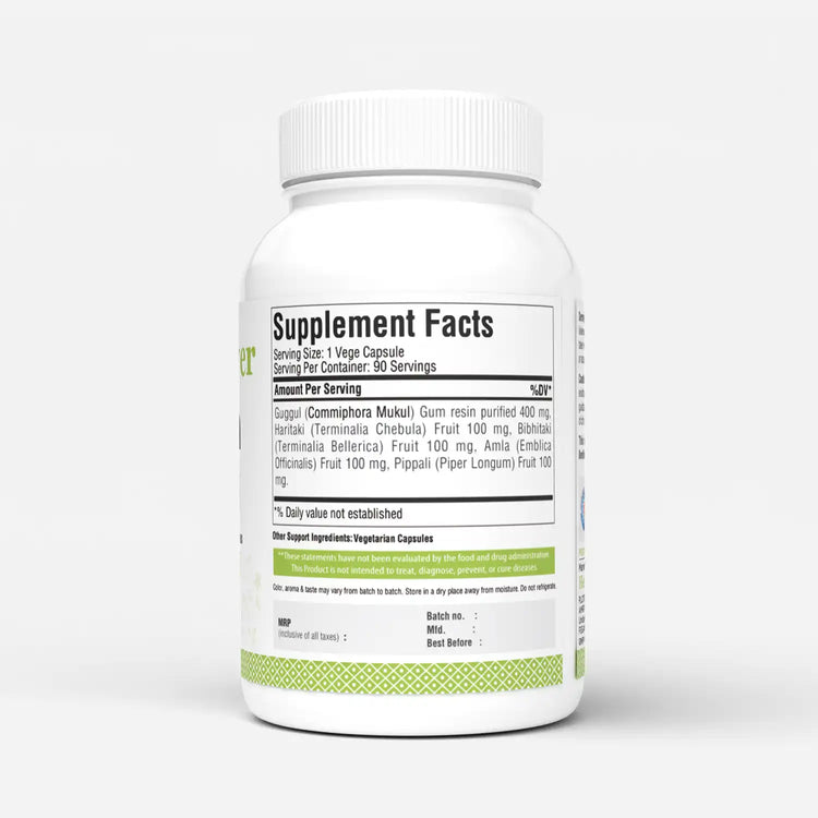 Herbsforever Triphala Guggulu Traditional Ayurvedic Formulation Healthy Digestion 90 Vege Capsules 800 Mg Each