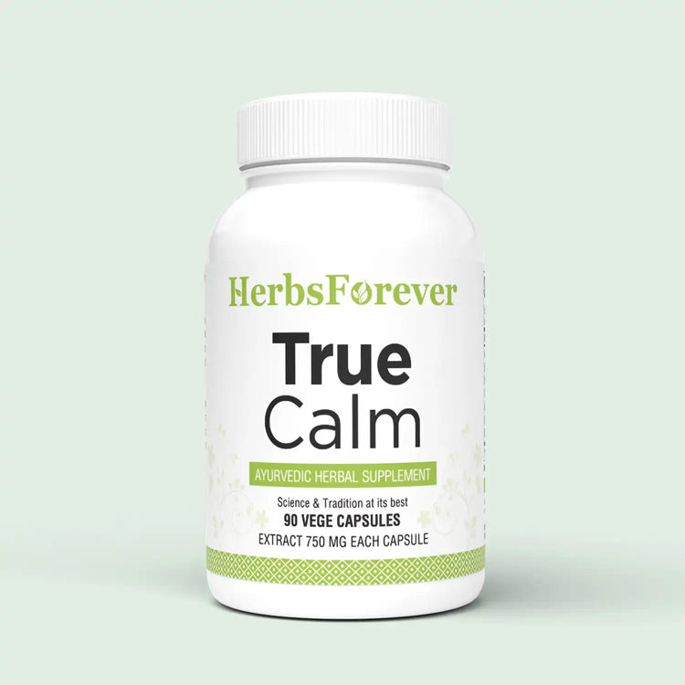 Herbsforever True Calm Capsules Ayurvedic Herbal Formulation Stress Relief Formula Provides Calmness and Comfortable Sleep 90 Vege Capsules 750 Mg Each