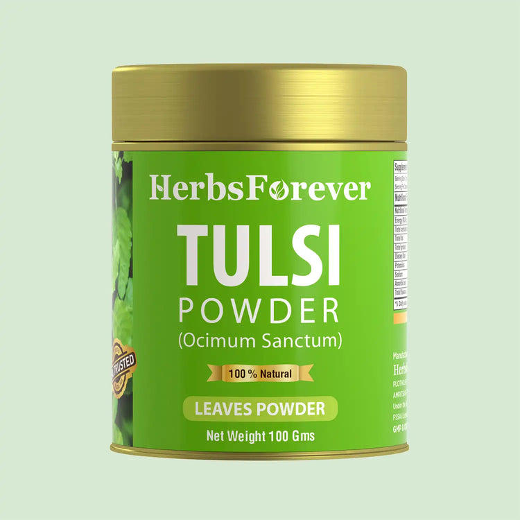 HerbsForever Tulsi Powder Holy Basil Leaves Powder Ocimum Sanctum Support Immune System Promote Calmness and Stress Relief Non GMO, Vegan 100 GMS