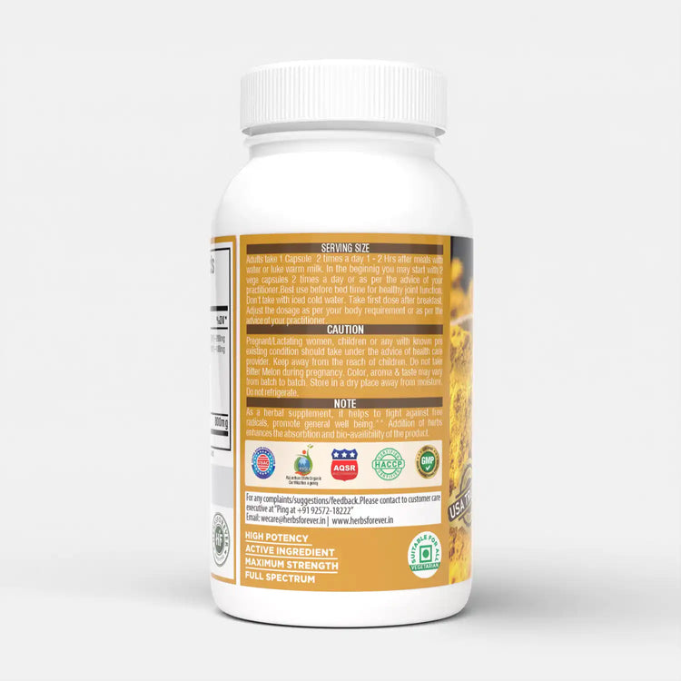 Turmeric Plus Capsules – 95% curcuminoids with Ginger, Black Pepper, Pippali – Extract Ratio (25:1) – Herbal Supplement – 60 Vege Capsules 750 Mg Each