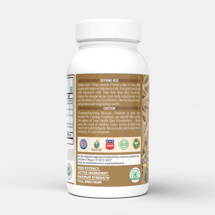 Herbsforever Ashwagandha Capsules Withania Somnifera Withannolides 5% & Alkaloids 1.5% Boost Energy and Performance 60 Vege Capsules 800 Mg Each