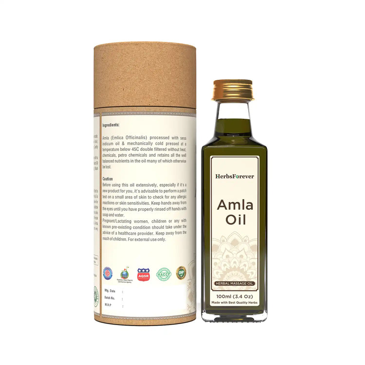 Herbsforever Amla Oil Pamper and Nourish Your Hair Goodness of Amla Cold Pressed Premium Oil Non GMO, Vegan  100 ml