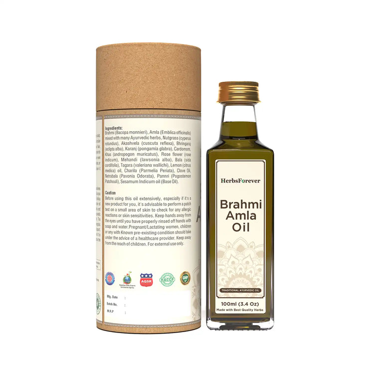 Herbsforever Brahmi Amla Hair Oil Improves Blood Circulation Calms Mind and Hair Strength Oil Cold Pressed Premium Oil Non GMO, Vegan  100 ml