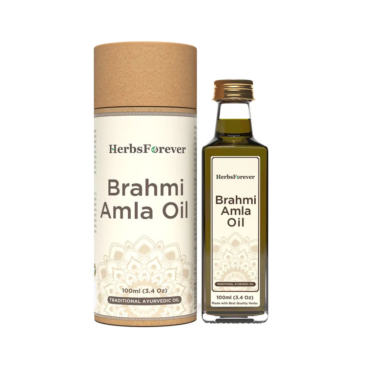 Herbsforever Brahmi Amla Hair Oil Improves Blood Circulation Calms Mind and Hair Strength Oil Cold Pressed Premium Oil Non GMO, Vegan  100 ml