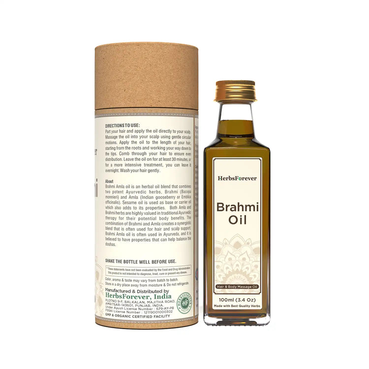 HerbsForever Brahmi Oil Enhance Meemory, Functioning of Five Senses and Peaceful Meditation Cold Pressed Premium Oil Non GMO, Vegan   100 ml