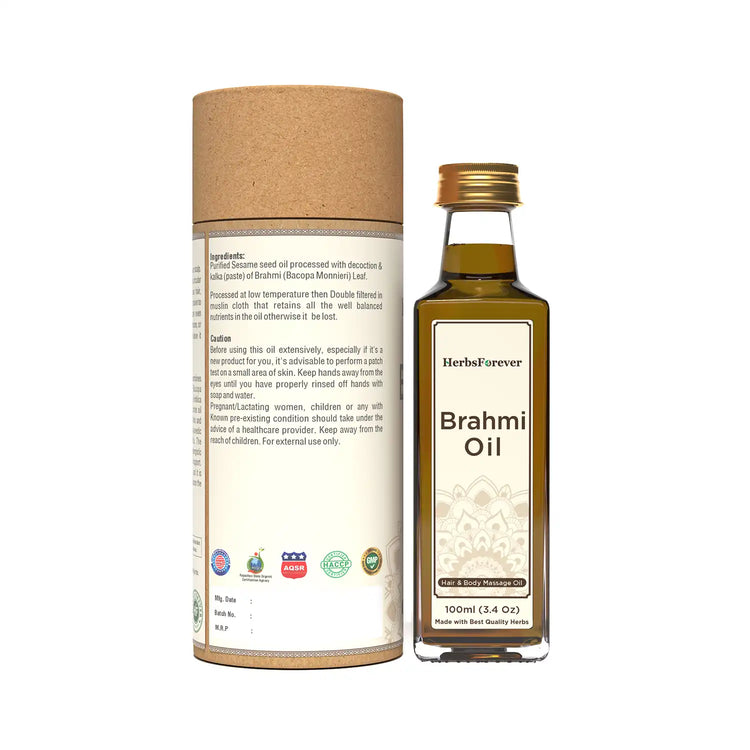 HerbsForever Brahmi Oil Enhance Meemory, Functioning of Five Senses and Peaceful Meditation Cold Pressed Premium Oil Non GMO, Vegan   100 ml