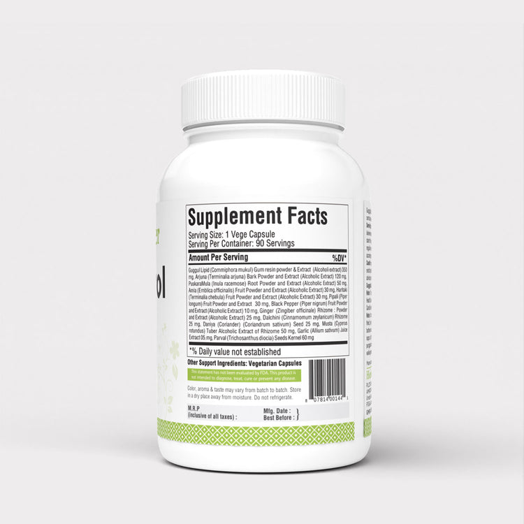 HerbsForever Cholesterol Health,  Triglyceride &  Heart - Guggulipid, Arjuna, Cinnamon, Garlic , Turmeric, Garcinia, Amla, plus Potent Ayurvedic Herbs Extracts. 90 Veg Capsules, 810mg Antioxidant.