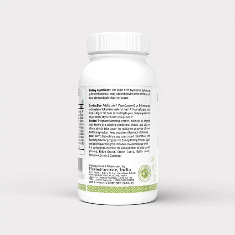HerbsForever Gluco Health,Carb Control,    Blood Sugar Support -Gymnema Sylvestre, BitterMelon, Shilajit , Cinnamon, Jambul , Fenugreek plus Potent Ayurvedic Herbs Extract.120 Veg Capsules, 750mg