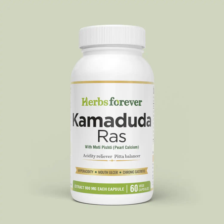 Herbsforever Kamaduda Ras Capsules | 60 Veg Capsules | Ayurvedic Support for Acidity & Pitta Balance | Helps Support Digestive Comfort & Gut Health.