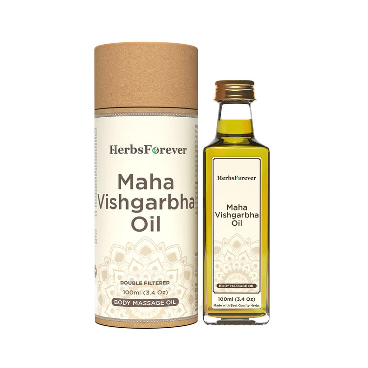 HerbsForever Maha Vishgarbha Oil Authentic Ayurvedic Massage Oil Supports Blood Circulation Improves Joint and Ligament Health Cold Pressed Premium Oil Non GMO, 100 ml