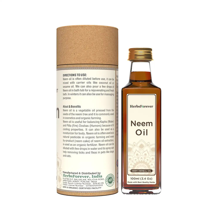 Herbsforever Neem Oil Cold Pressed Premium Oil Supports Healthy Skin, Hair, Nails Non GMO, Vegan  100 ml
