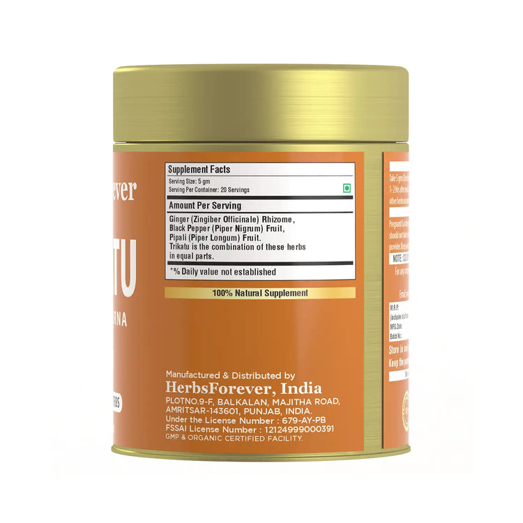 HerbsForever Trikatu Churna Powder – Ayurvedic Herbal Blend for Digestive Support & Vata Balance, Non-GMO, Vegan, 100g | Natural Wellness Supplement